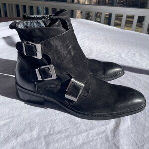 KARL LAGERFELD PARIS 11.5 Mens 3-buckle Leather and Suede Black